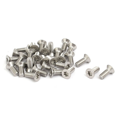 Harfington M3x8mm 304 Stainless Steel Flat Head Torx Drive Type Screw Silver Tone 30pcs