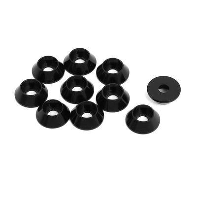 Harfington M3 Aluminium Alloy Cone Shaped Round Cup Fender Bumper Washer Black 10pcs