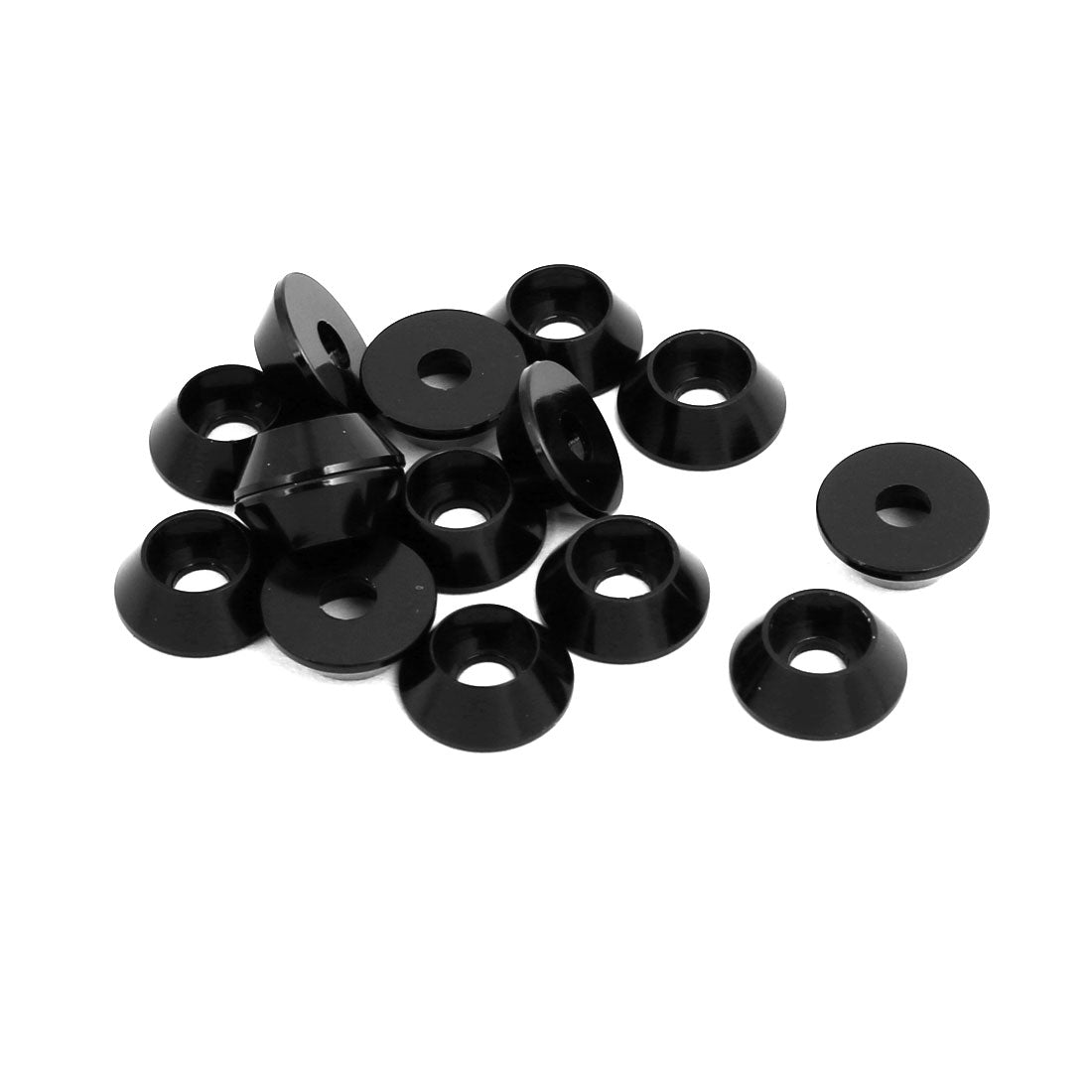 Harfington M3 Aluminium Alloy Cone Shaped Round Cup Fender Bumper Washer Black 15pcs