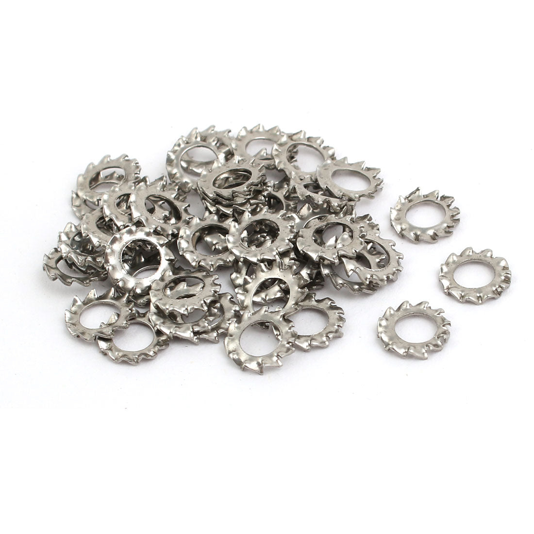 Harfington 4mm Inner Dia 304 Stainless Steel External Tooth Lock Washer Silver Tone 50pcs