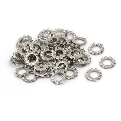 Harfington 4mm Inner Dia 304 Stainless Steel External Tooth Lock Washer Silver Tone 50pcs