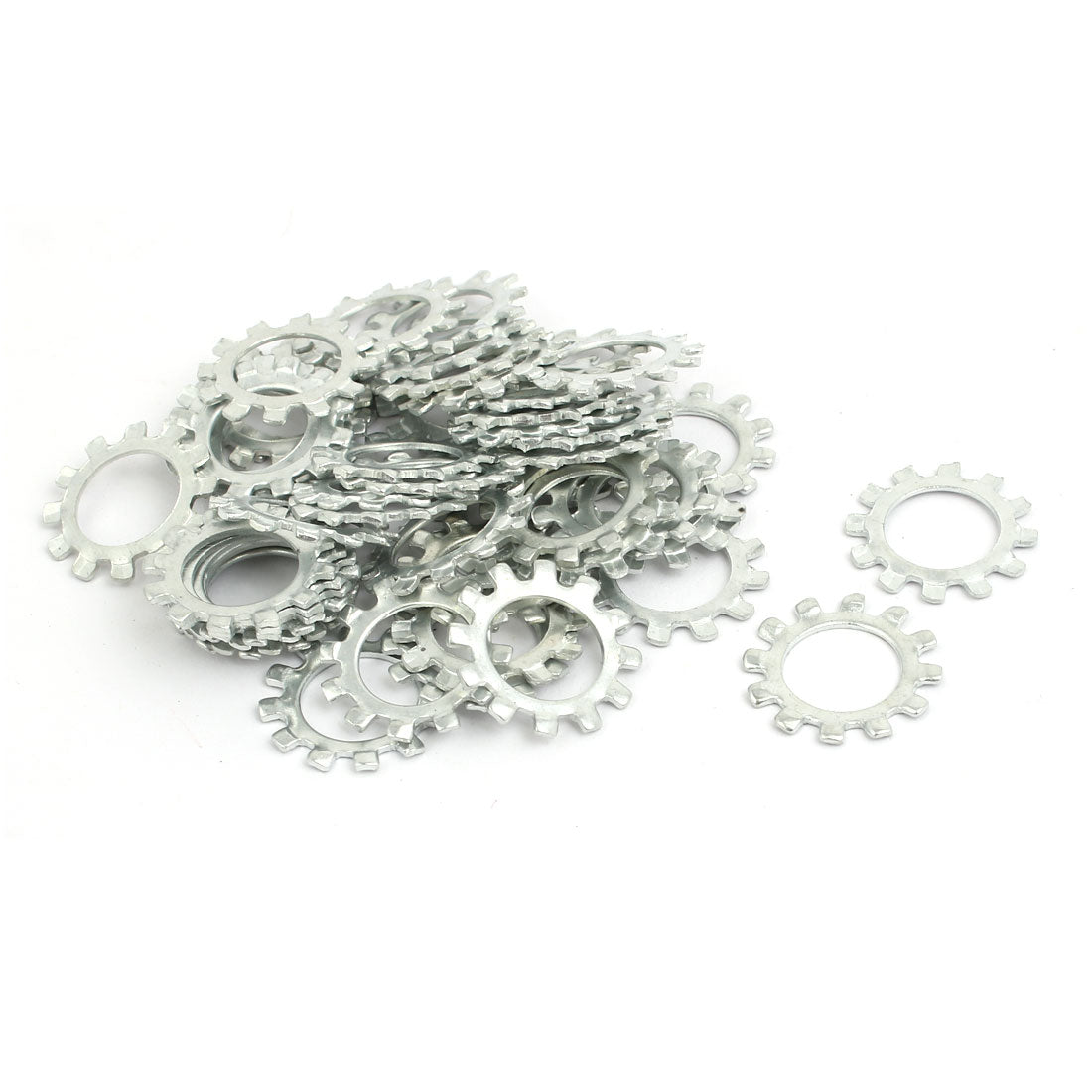 Harfington 14mm Inner Dia Carbon Steel Zinc Plated External Tooth Lock Washer Silver Tone 50pcs
