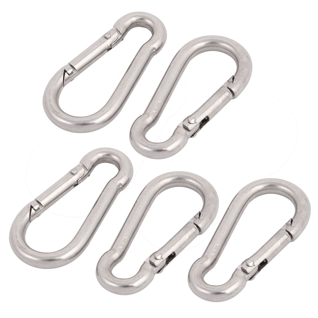 Harfington 4mm Thickness 304 Stainless Steel Spring Carabiner Snap Hook Camping Keyring 5pcs