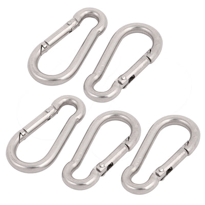 Harfington 4mm Thickness 304 Stainless Steel Spring Carabiner Snap Hook Camping Keyring 5pcs