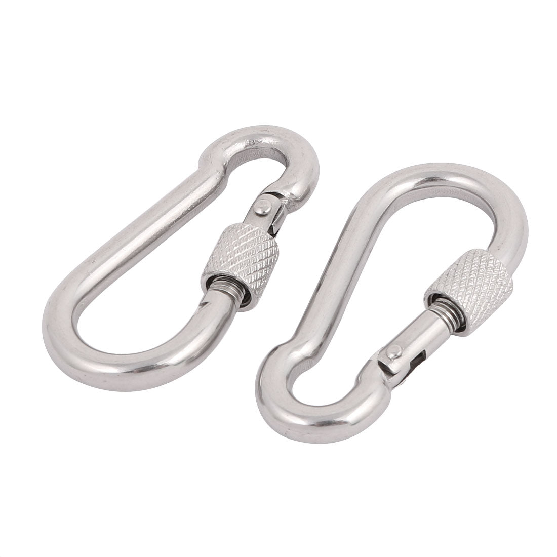 Harfington 5mm Thick 304 Stainless Steel Spring Snap Hook Carabiner Screw Lock Keyring 2pcs