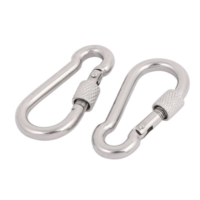 Harfington 5mm Thick 304 Stainless Steel Spring Snap Hook Carabiner Screw Lock Keyring 2pcs