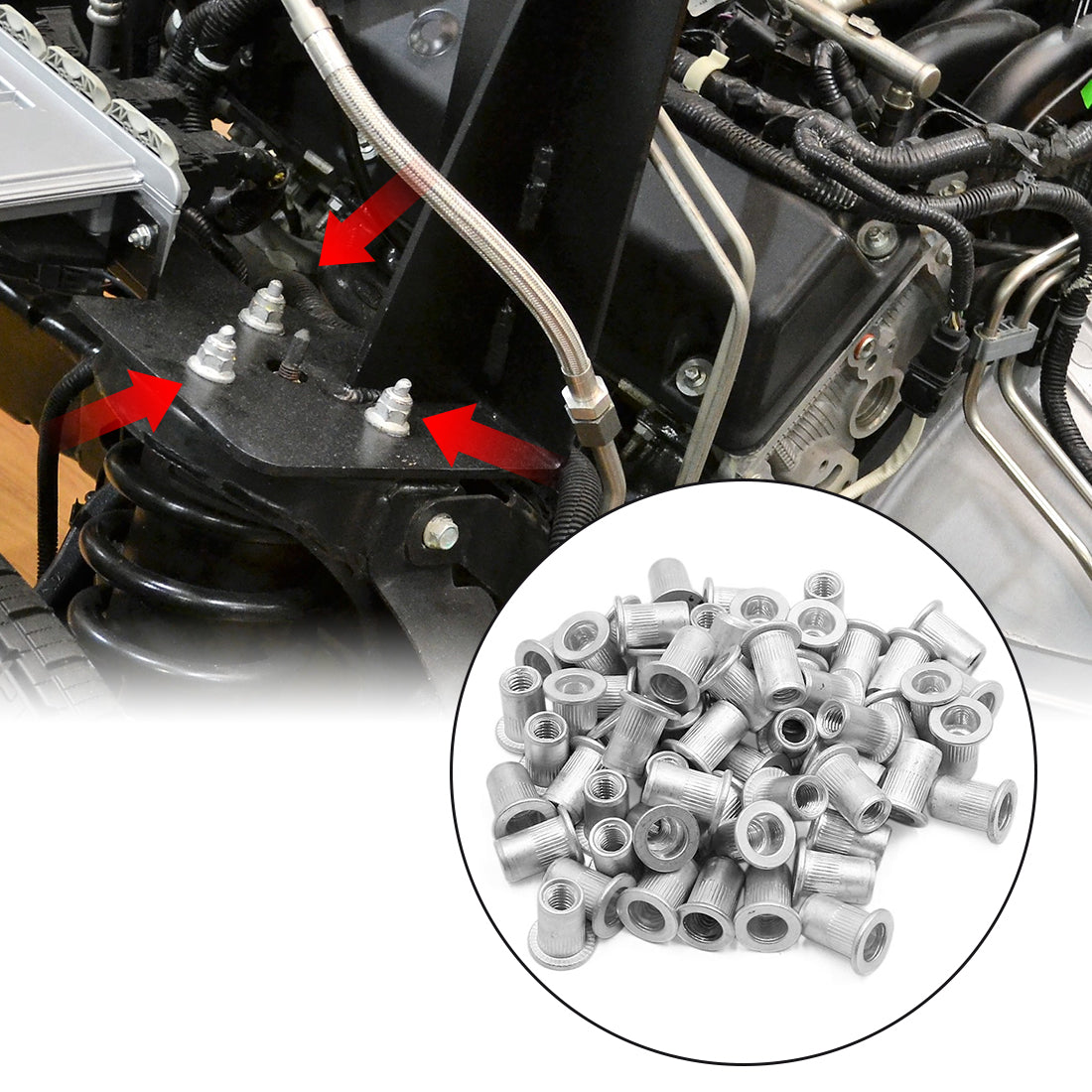 Harfington 60pcs M6 Silver Tone Flat Head Rivet Nut Insert  for Car Vehicle