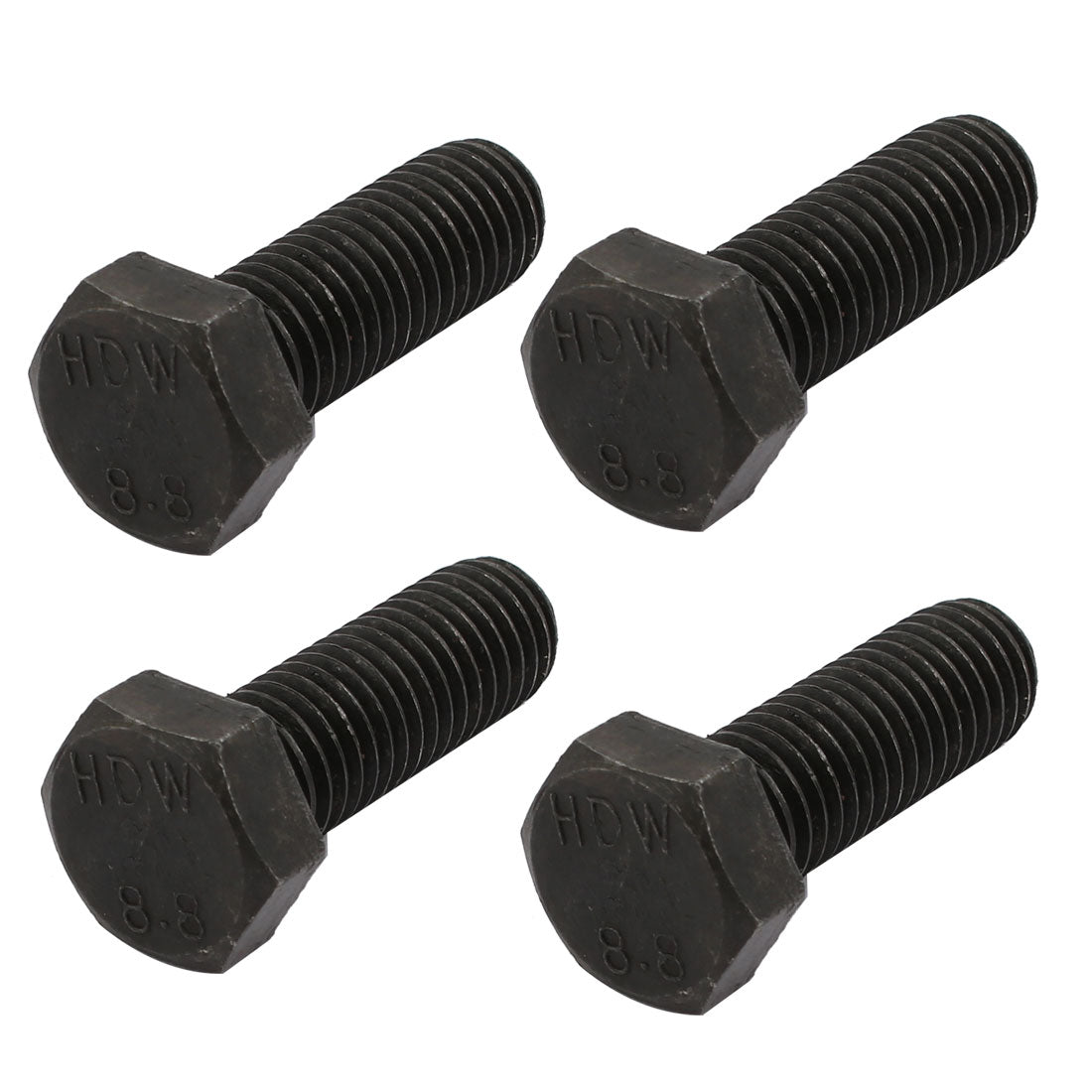 Harfington 8.8 Grade M12x35mm Full Threaded Left Hand Thread Hex Head Bolt Black 4pcs