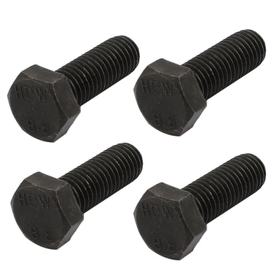 Harfington 8.8 Grade M12x35mm Full Threaded Left Hand Thread Hex Head Bolt Black 4pcs