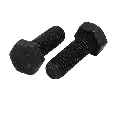 Harfington 2pcs M12x35mm Thread 12.9 Grade External Hex Head Left Hand Screw Bolt Black