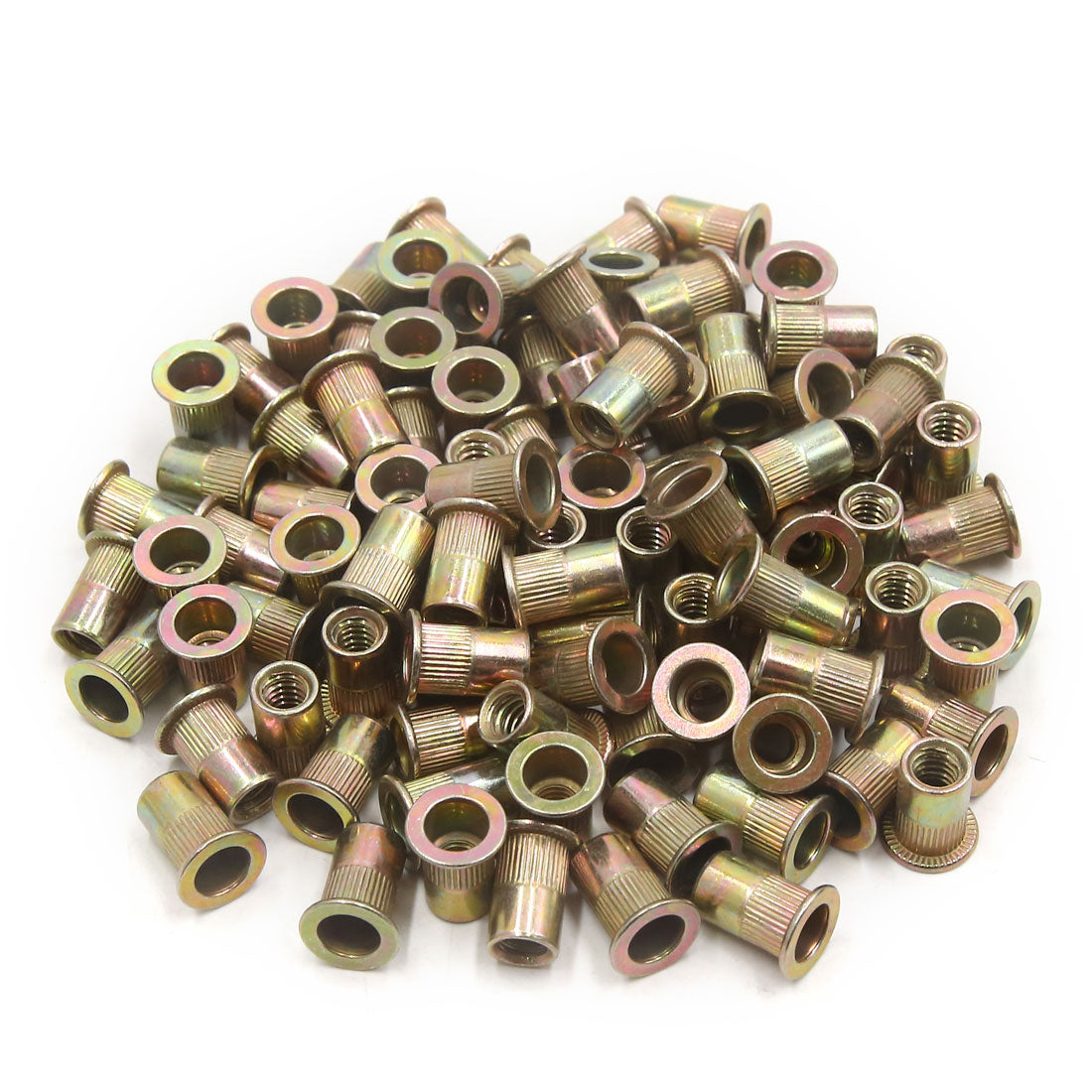 Harfington 100Pcs Zinc Plated Carbon Steel Car Rivet Nut Flat Head Threaded Insert  1/4-20