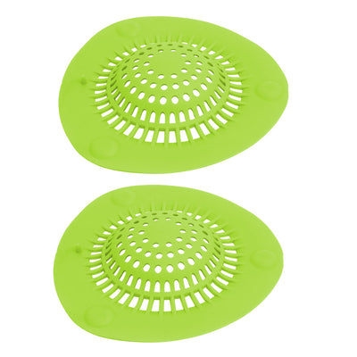 Harfington 145mm Diameter Silicone Drain Hair Catcher Strainer Green 2pcs