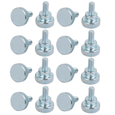 Harfington M4x8mm Carbon Steel Flat Knurled Head Fully Threaded Thumb Screw Bolt 16pcs