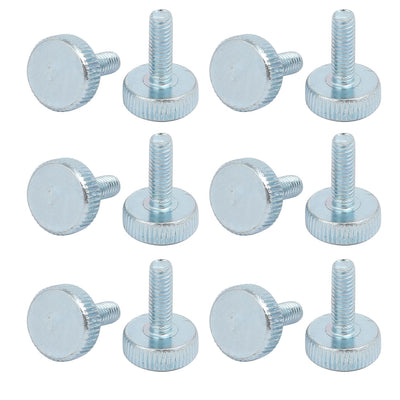 Harfington M4x12mm Thread Zinc Plated Knurled Round Head Thumb Screws Silver Blue 12pcs
