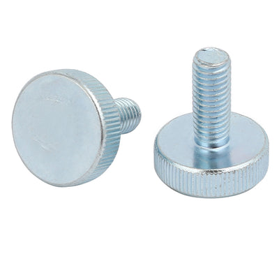 Harfington M8x20mm Thread Zinc Plated Knurled Round Head Thumb Screws Silver Blue 6pcs