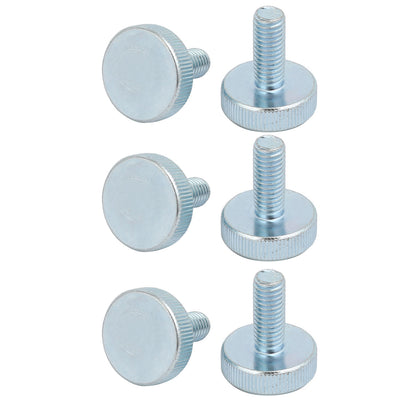Harfington M8x20mm Thread Zinc Plated Knurled Round Head Thumb Screws Silver Blue 6pcs