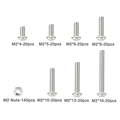 Harfington 280pcs M2 304 Stainless Steel Hex Socket Button Head Cap Bolts Screws Nuts Kit