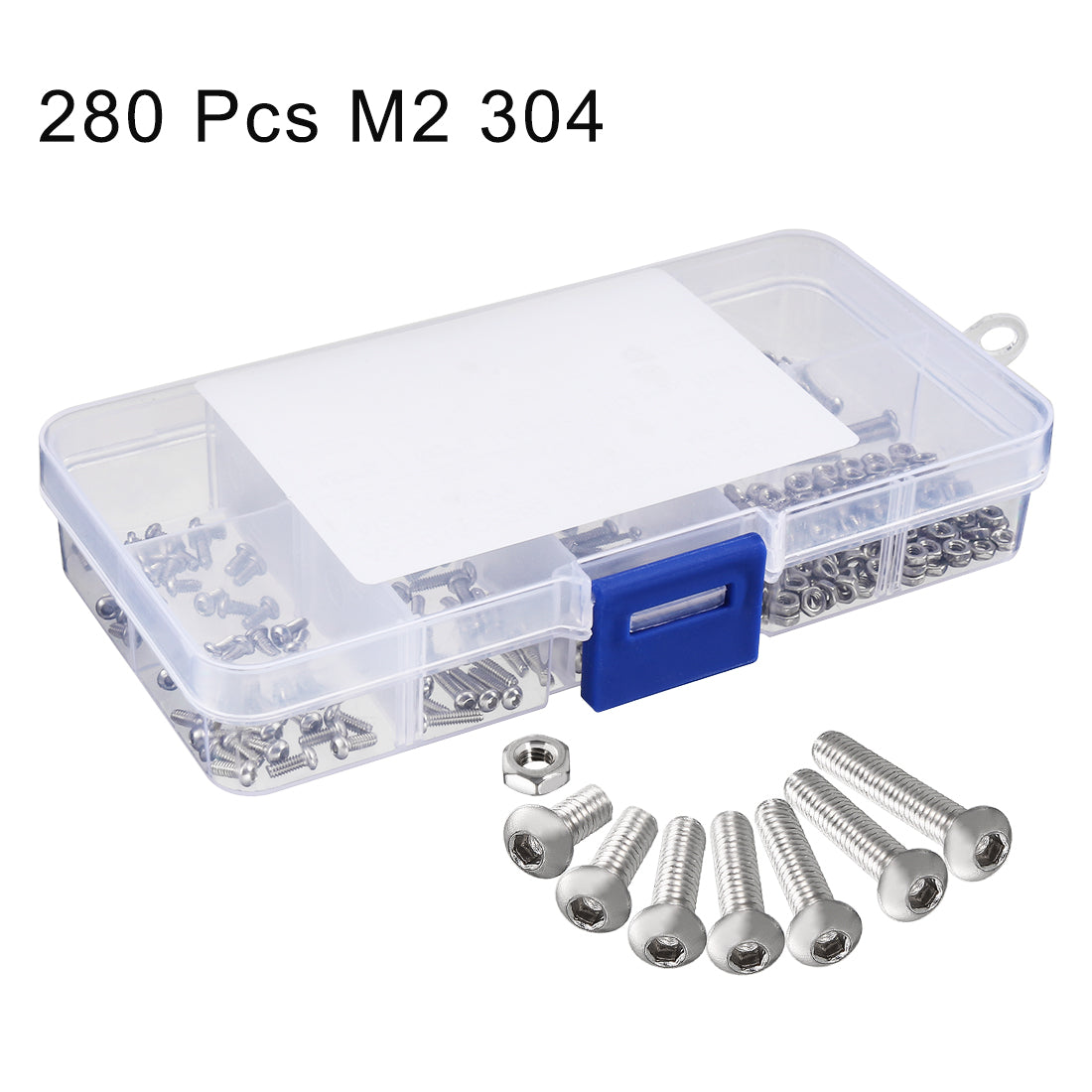 Harfington 280pcs M2 304 Stainless Steel Hex Socket Button Head Cap Bolts Screws Nuts Kit