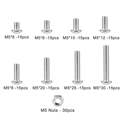 Harfington 150pcs M5 304 Stainless Steel Hex Socket Button Head Cap Bolts Screws Nuts Kit