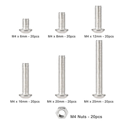 Harfington 170pcs 304 Stainless Steel M4 Hex Socket Button Head Screw Nut Assortment Kit