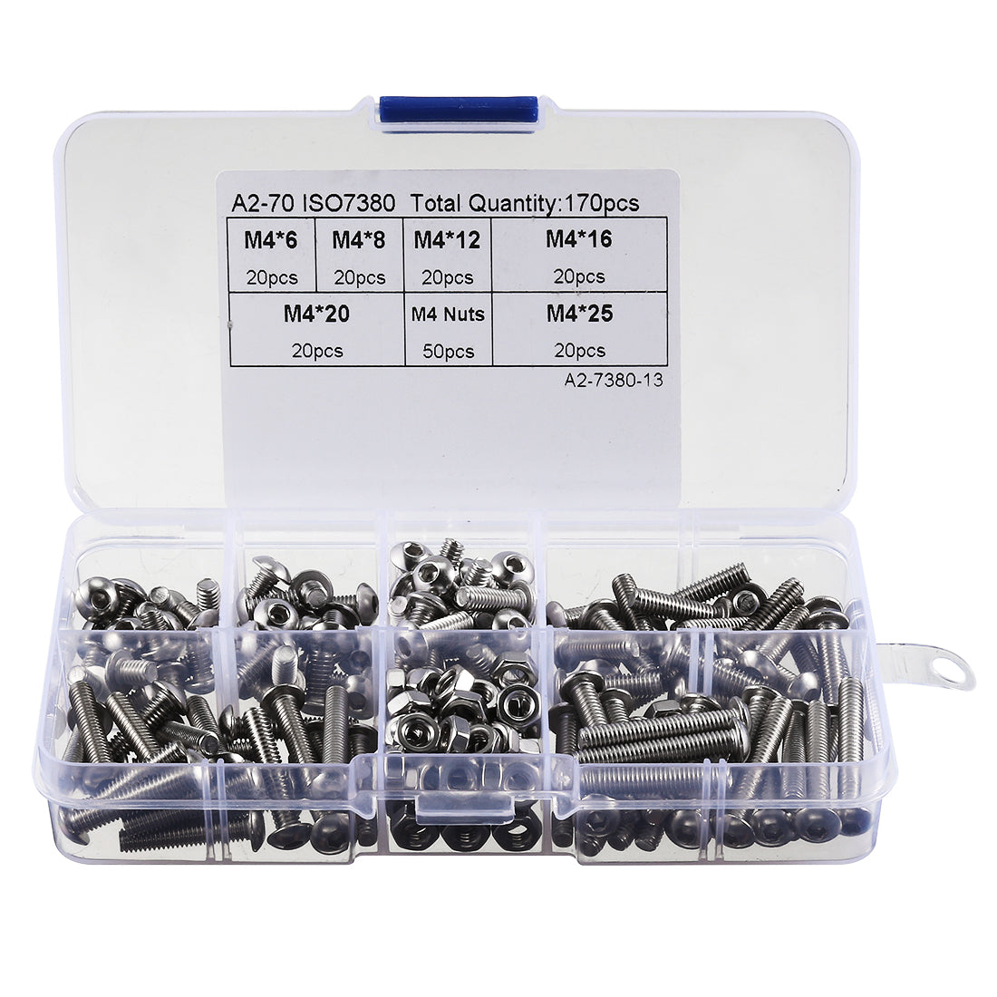 Harfington 170pcs 304 Stainless Steel M4 Hex Socket Button Head Screw Nut Assortment Kit