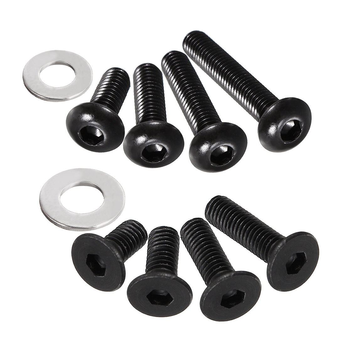 Harfington 180pcs Alloy Steel M3 Hex Socket Button Head Flat Heat Screw M3 M4 Washer Assortment