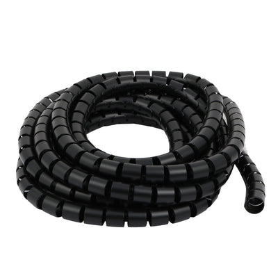 Harfington 15mm Dia Flexible Spiral Tube Cable Wire Wrap Black 3.5 Meters Long with Clip