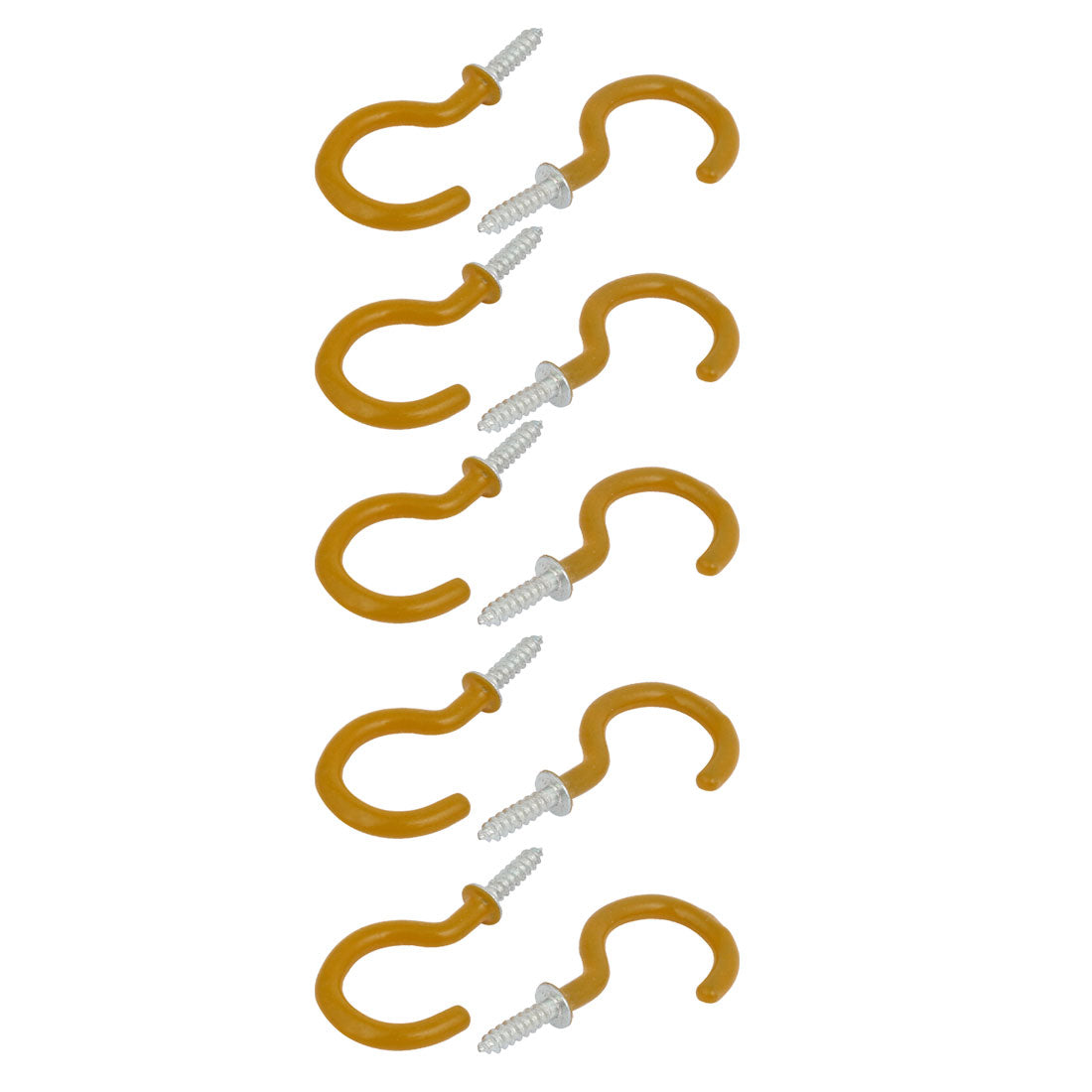 Harfington 13mm Opening Width 46mm Length Vinyl Coated Ceiling Cup Screw Hook Khaki 10pcs