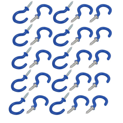 Harfington 1 Inch Plastic Coated Screw-in Open Cup Ceiling Hooks Hangers Blue 25pcs