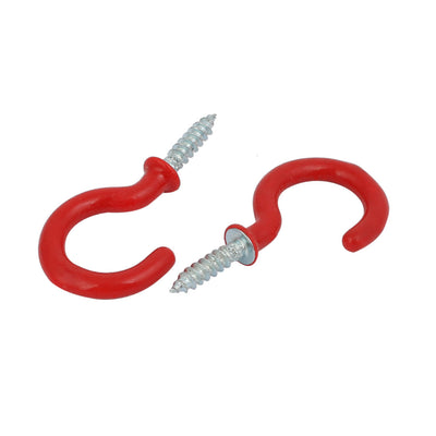 Harfington 1 Inch Plastic Coated Screw-in Open Cup Ceiling Hooks Hangers Red 15pcs