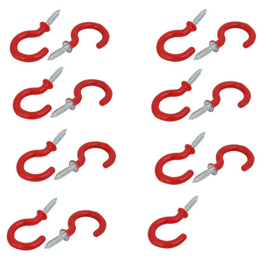 Harfington 1 Inch Plastic Coated Screw-in Open Cup Ceiling Hooks Hangers Red 15pcs