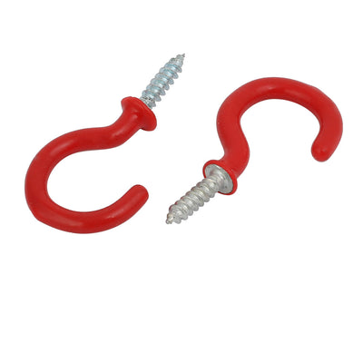 Harfington 1 Inch Plastic Coated Screw-in Open Cup Ceiling Hooks Hangers Red 25pcs