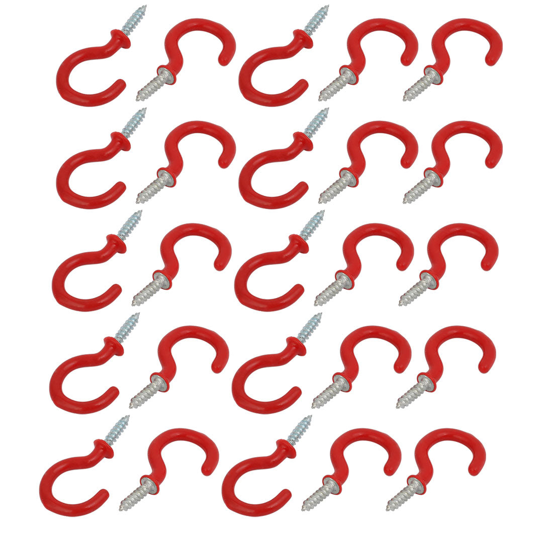 Harfington 1 Inch Plastic Coated Screw-in Open Cup Ceiling Hooks Hangers Red 25pcs