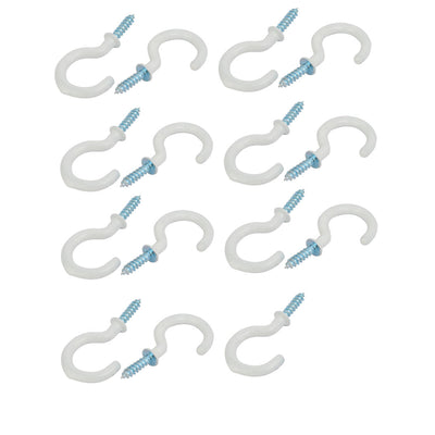 Harfington 1 Inch Plastic Coated Screw-in Open Cup Ceiling Hooks Hangers White 15pcs