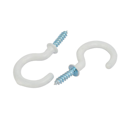 Harfington 1 Inch Plastic Coated Screw-in Open Cup Ceiling Hooks Hangers White 25pcs