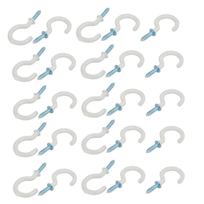 Harfington 1 Inch Plastic Coated Screw-in Open Cup Ceiling Hooks Hangers White 25pcs