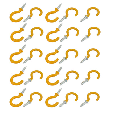 Harfington 1 Inch Plastic Coated Screw-in Open Cup Ceiling Hooks Hangers Yellow 25pcs