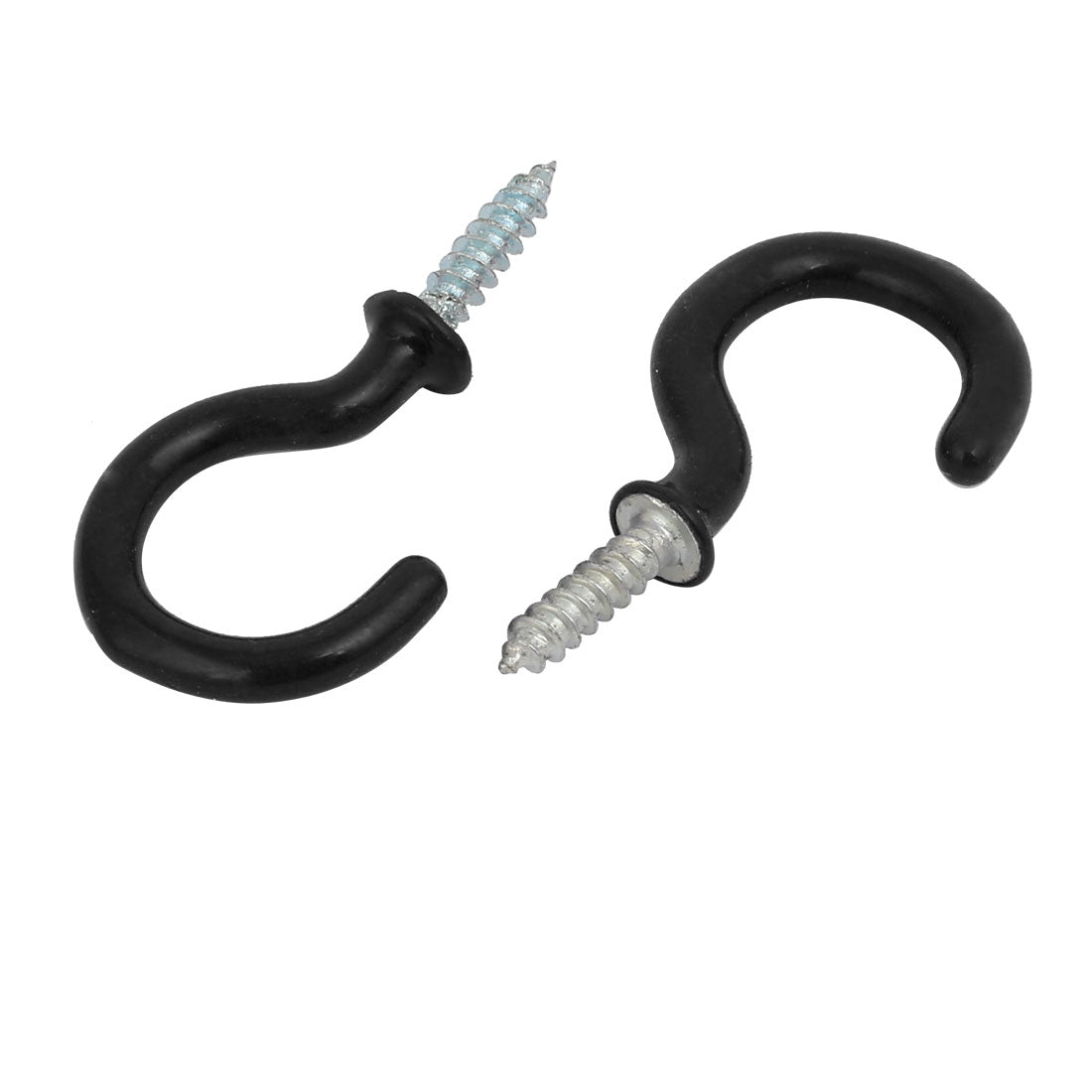 Harfington 1 Inch Plastic Coated Screw-in Open Cup Ceiling Hooks Hangers Black 25pcs