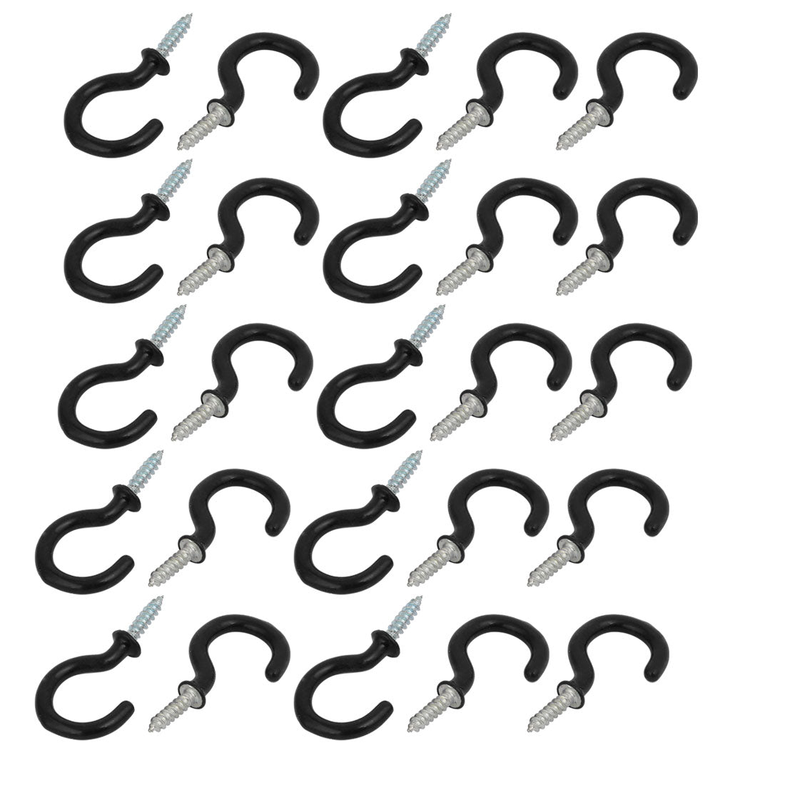 Harfington 1 Inch Plastic Coated Screw-in Open Cup Ceiling Hooks Hangers Black 25pcs