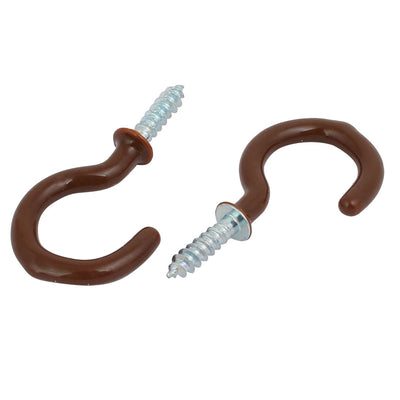 Harfington 1 Inch Plastic Coated Screw-in Open Cup Ceiling Hooks Hangers Brown 15pcs