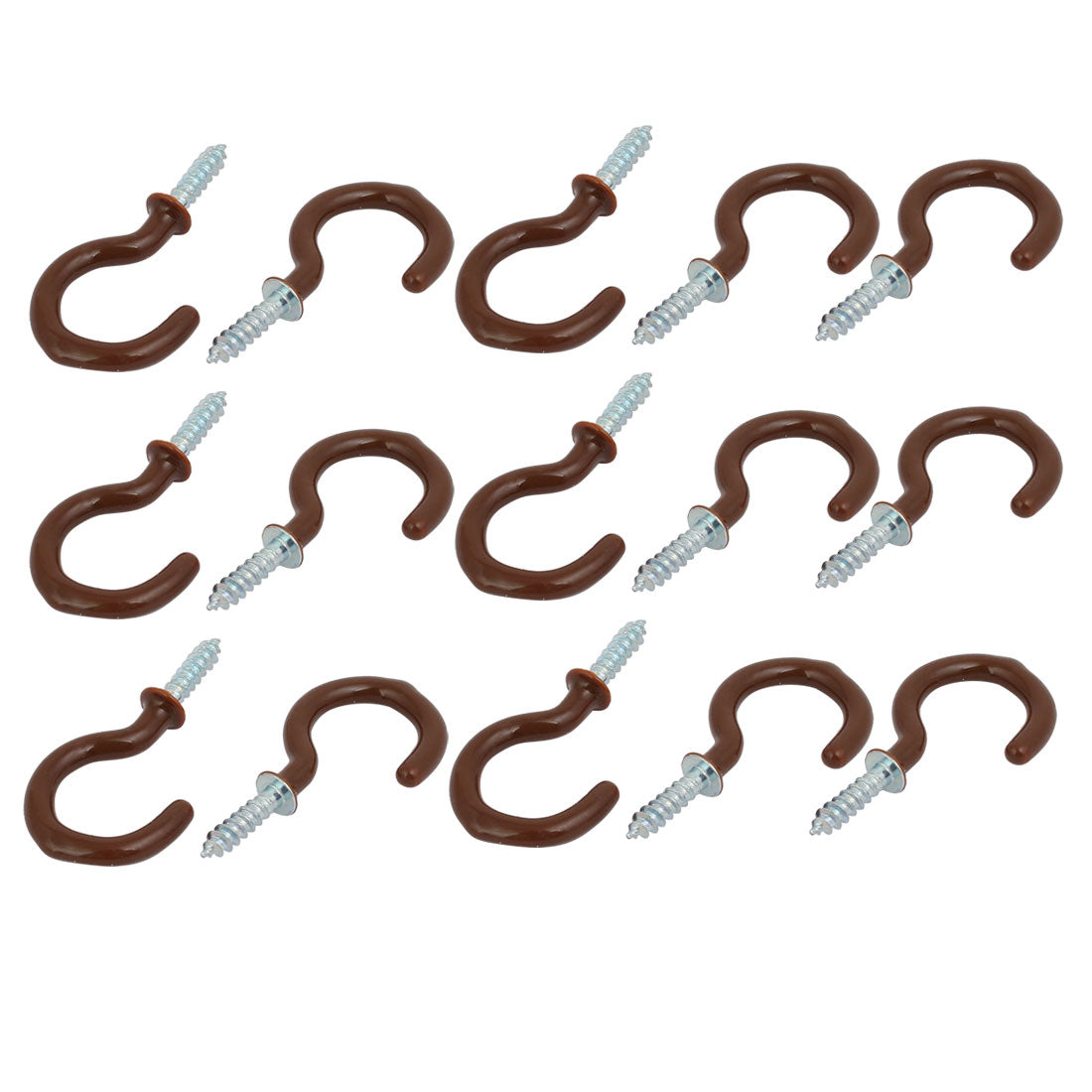 Harfington 1 Inch Plastic Coated Screw-in Open Cup Ceiling Hooks Hangers Brown 15pcs