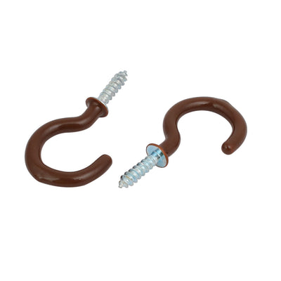 Harfington 1 Inch Plastic Coated Screw-in Open Cup Ceiling Hooks Hangers Brown 25pcs