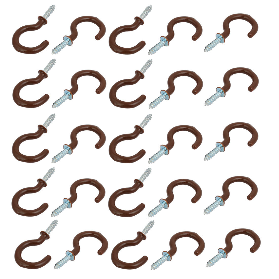Harfington 1 Inch Plastic Coated Screw-in Open Cup Ceiling Hooks Hangers Brown 25pcs
