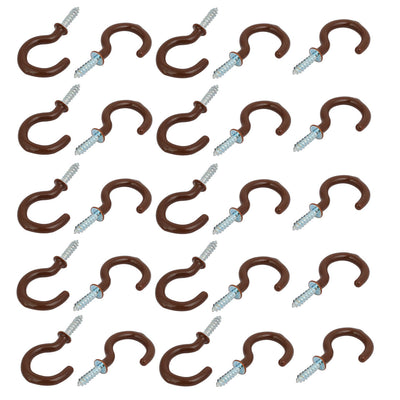 Harfington 1 Inch Plastic Coated Screw-in Open Cup Ceiling Hooks Hangers Brown 25pcs