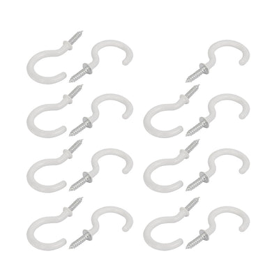 Harfington 13mm Opening Width 46mm Length Vinyl Coated Ceiling Cup Screw Hook White 15pcs