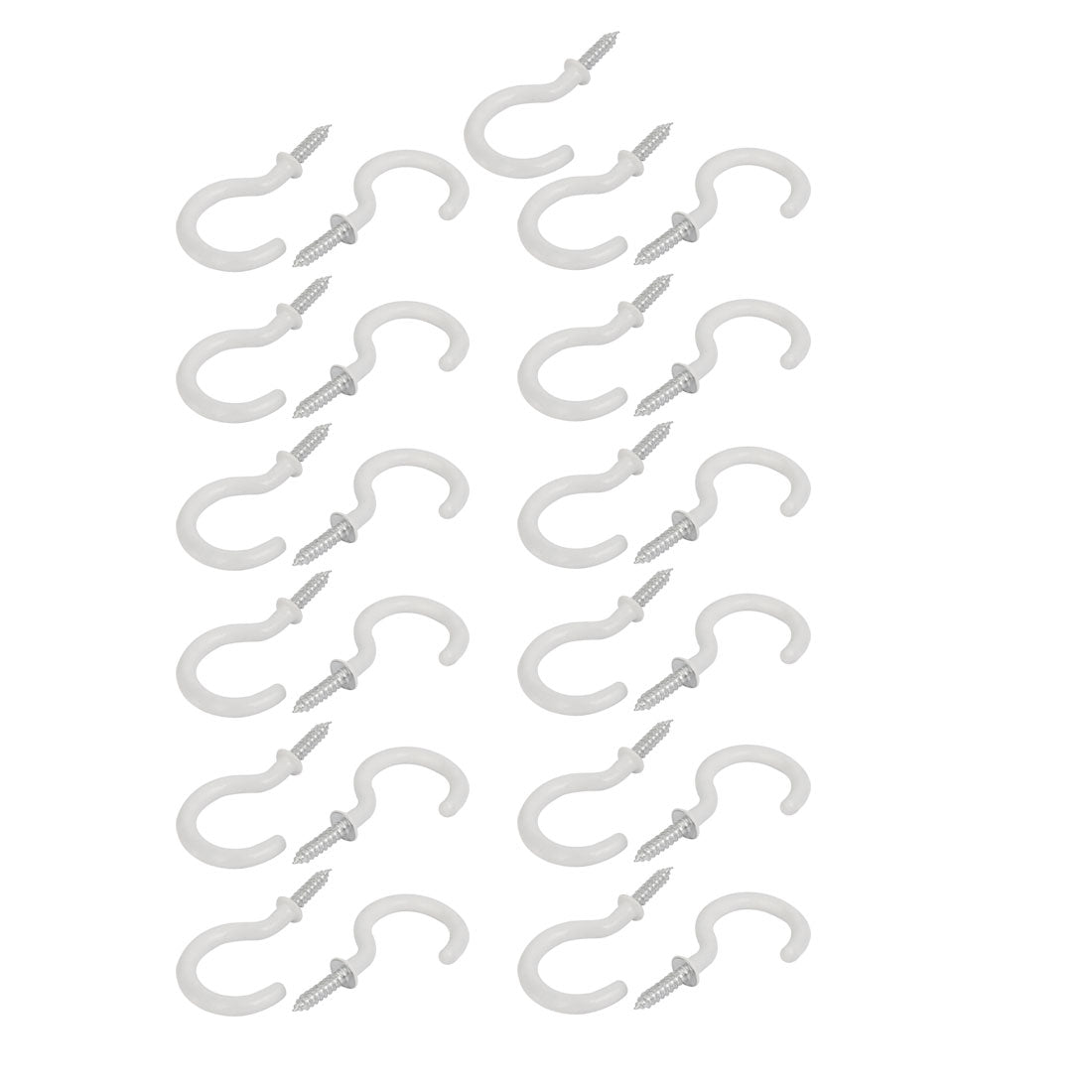 Harfington 13mm Opening Width 46mm Length Vinyl Coated Ceiling Cup Screw Hook White 25pcs