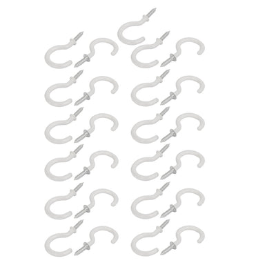 Harfington 13mm Opening Width 46mm Length Vinyl Coated Ceiling Cup Screw Hook White 25pcs