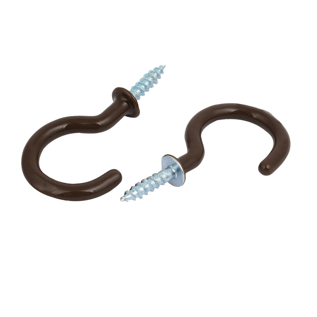 Harfington 13mm Opening Width 46mm Length Vinyl Coated Ceiling Cup Screw Hook Brown 25pcs