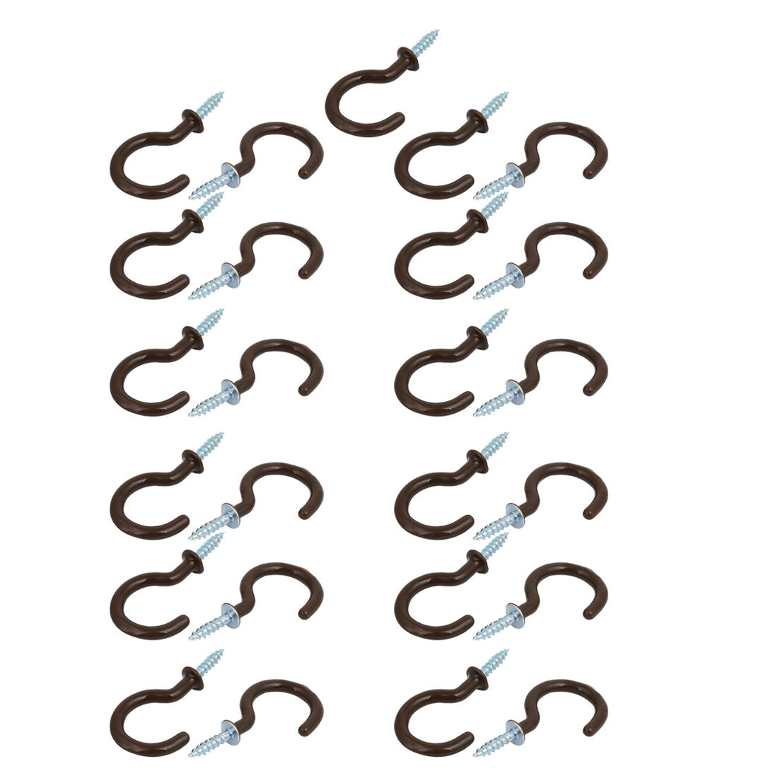 Harfington 13mm Opening Width 46mm Length Vinyl Coated Ceiling Cup Screw Hook Brown 25pcs