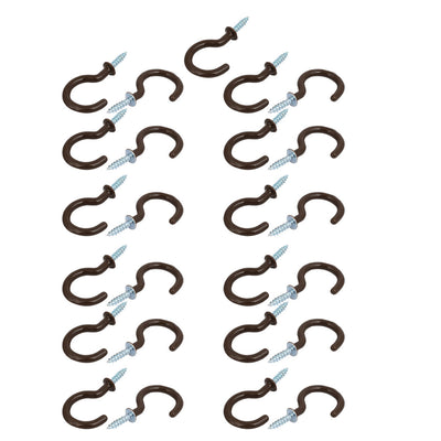 Harfington 13mm Opening Width 46mm Length Vinyl Coated Ceiling Cup Screw Hook Brown 25pcs